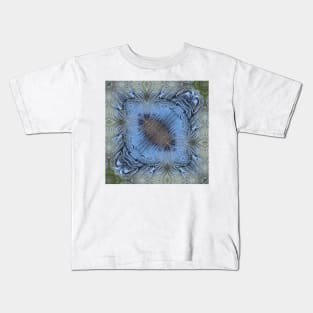 SQUARE DESİGN OF SHADES OF SKY BLUE 2. A textured floral fantasy pattern and design Kids T-Shirt